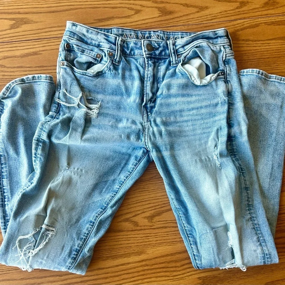 AR Men’s Light Wash Distressed Jeans 30x32 Slim Straight Ripped Patched Vintage